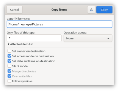 Copy files operation dialog